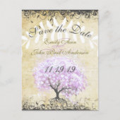 Heart Leaf Lavender Tree Vintag Bird Wedding Ankündigungspostkarte (Vorderseite)
