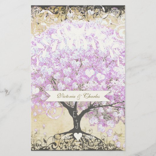 Heart Leaf Lavender Tree Vintag Bird Wedding Briefpapier (Vorderseite)