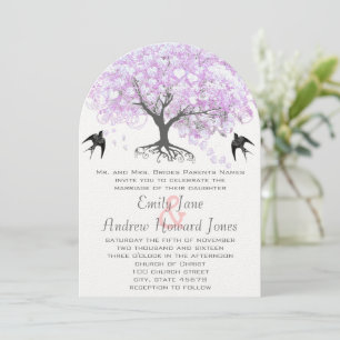 Heart Leaf Lavender Tree Vintag Bird Wedding Einladung
