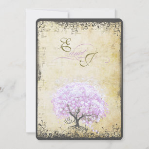 Heart Leaf Lavender Tree Vintag Bird Wedding Einladung