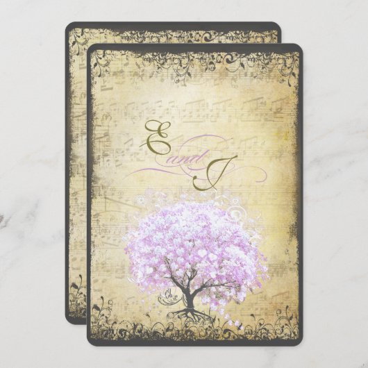 Heart Leaf Lavender Tree Vintag Bird Wedding Einladung (Vorne/Hinten)