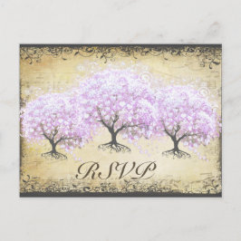 Heart Leaf Lavender Tree Vintag Bird Wedding Einladungspostkarte