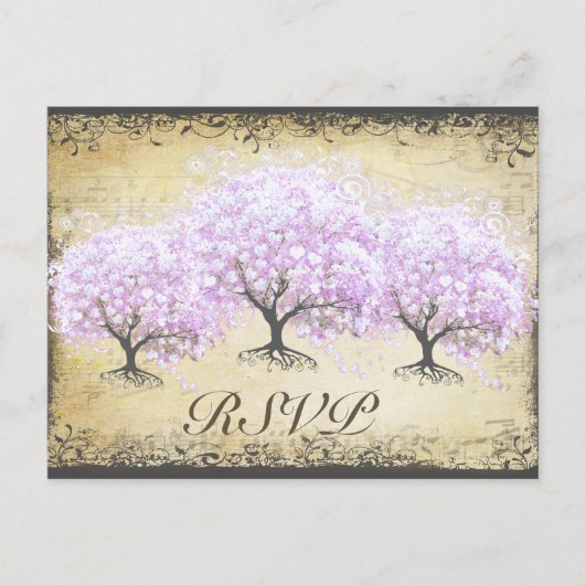 Heart Leaf Lavender Tree Vintag Bird Wedding Einladungspostkarte (Vorderseite)