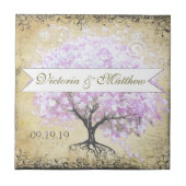 Heart Leaf Lavender Tree Vintag Bird Wedding Fliese (Vorderseite)