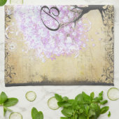 Heart Leaf Lavender Tree Vintag Bird Wedding Küchentuch (Gefaltet)