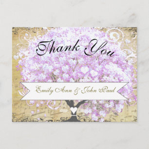 Heart Leaf Lavender Tree Vintag Bird Wedding Postkarte