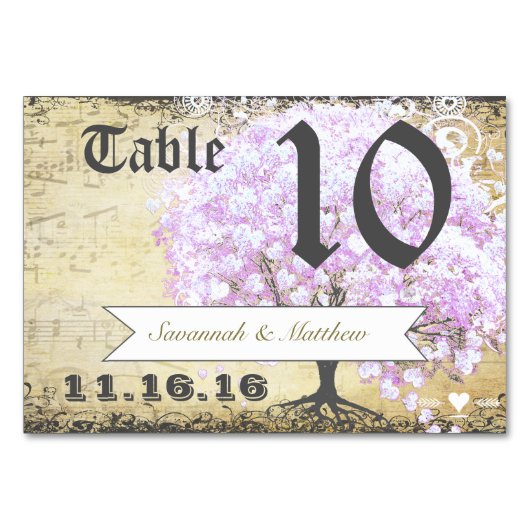 Heart Leaf Lavender Tree Vintag Bird Wedding Tischnummer (Vorderseite)