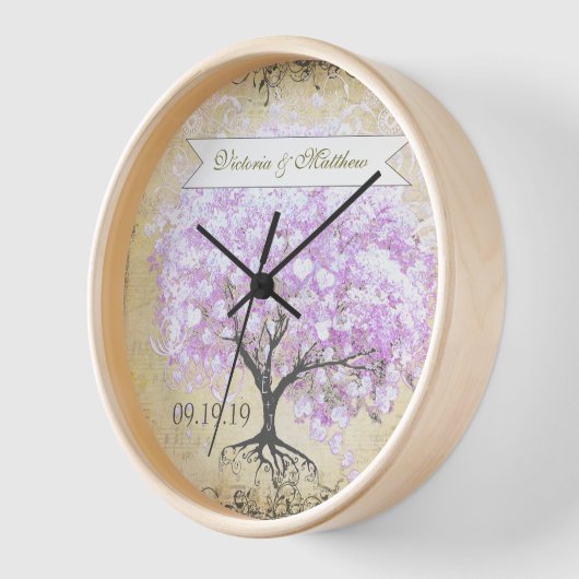 Heart Leaf Lavender Tree Vintag Bird Wedding Uhr (Winkel)
