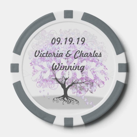 Heart Leaf Lavender Tree Vintage Wedding Pokerchips (Vorderseite)
