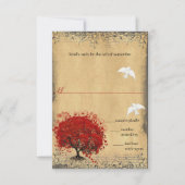 Heart Leaf Red Tree Dove Love Bird Wedding RSVP (Vorderseite)
