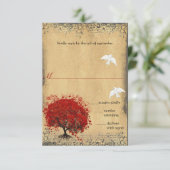 Heart Leaf Red Tree Dove Love Bird Wedding RSVP Karte (Stehend Vorderseite)