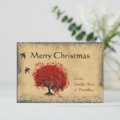 Heart Leaf Red Tree Vintag Bird Weihnachten Einladung (Stehend Vorderseite)