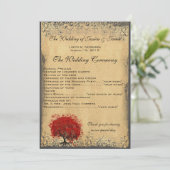 Heart Leaf Tree Burnt Parchment Wedding Programm (Stehend Vorderseite)