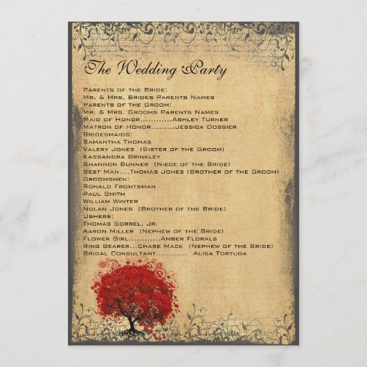 Heart Leaf Tree Burnt Parchment Wedding Programm (Rückseite)