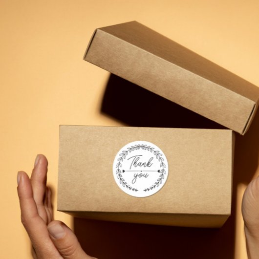 heart Leaf Wreath Thank You business parcel Runder Aufkleber