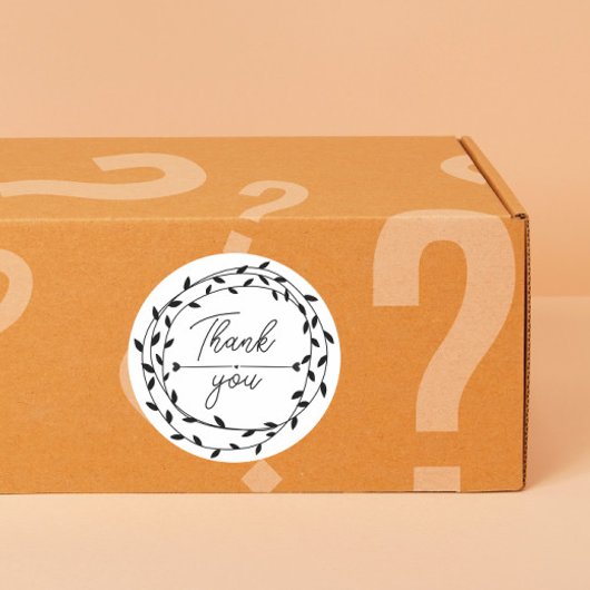 heart Leaf Wreath Thank You business parcel Runder Aufkleber