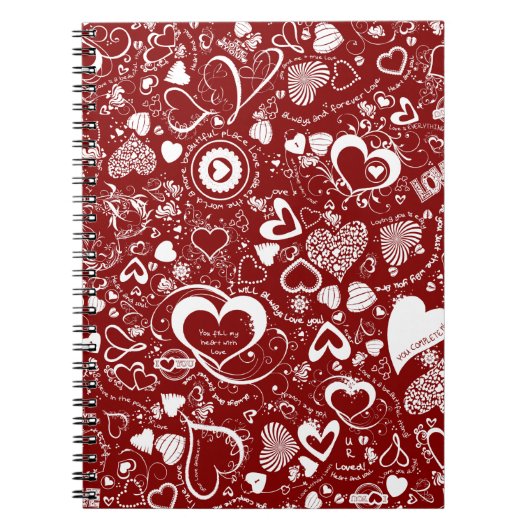 Heart Liebe Doodles Red Spiral Notebook Notizblock (Vorderseite)