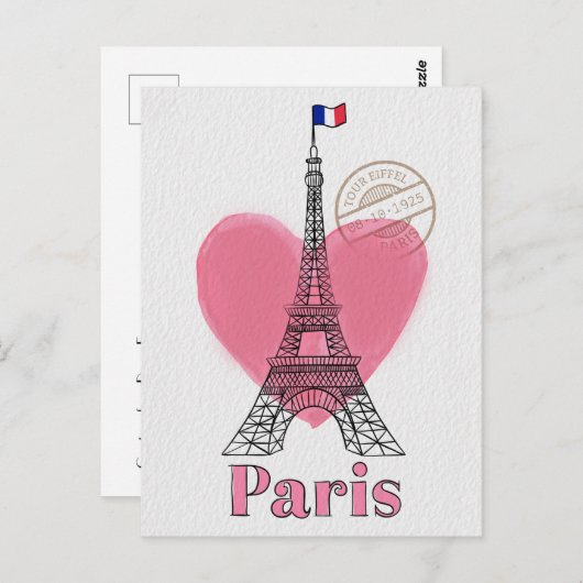 Heart Liebe Paris Eiffel Tower Postcard Postkarte (Vorne/Hinten)