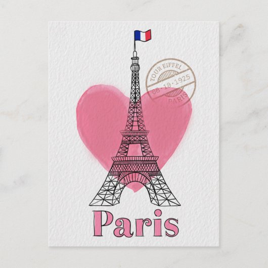 Heart Liebe Paris Eiffel Tower Postcard Postkarte (Vorderseite)
