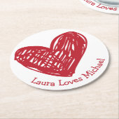 Heart Liebe Red White Wedding Party Brautparty Runder Pappuntersetzer (Angewinkelt)