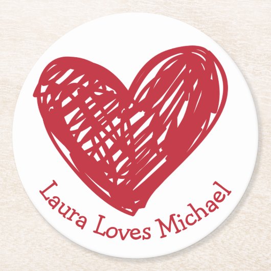 Heart Liebe Red White Wedding Party Brautparty Runder Pappuntersetzer (Vorderseite)