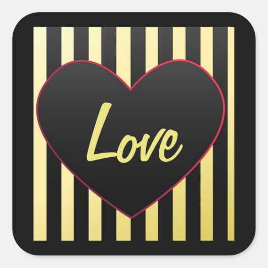 Heart "Liebe" und Stripes Square Aufkleber (Vorderseite)