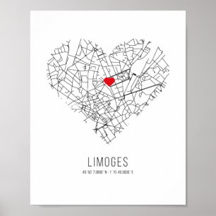 Heart Limoges City Map (Frankreich) Poster