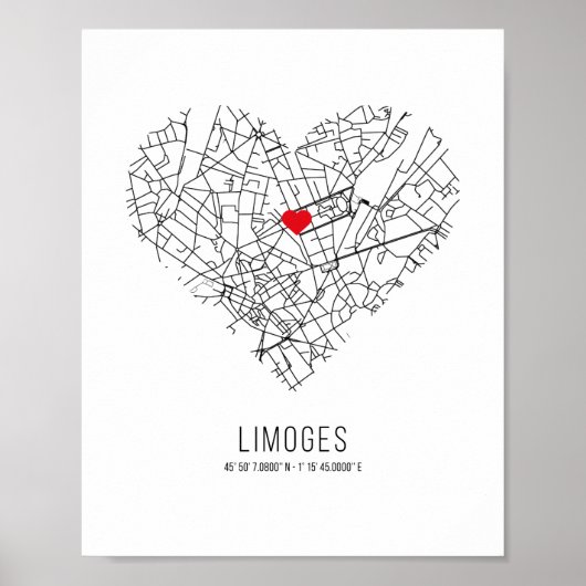 Heart Limoges City Map (Frankreich) Poster (Vorne)