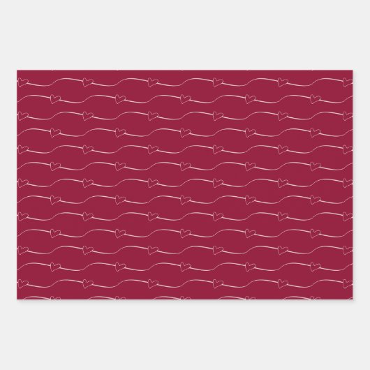 Heart Link Wine Red Wedding Verlobung Geschenkpapier Set (Vorderseite 3)