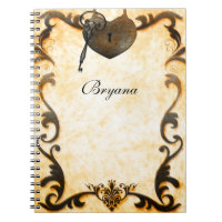 Heart Lock & Key Vintages antikes Notebook Journal