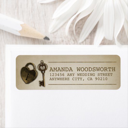 Heart Lock und Skeletton Key Wedding Address Label (Insitu)