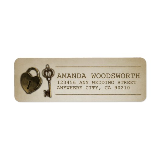 Heart Lock und Skeletton Key Wedding Address Label (Vorne)