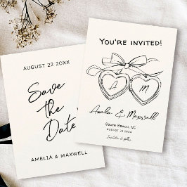 Heart Locket Niedlich Moderne Monogram Bow Wedding Save The Date