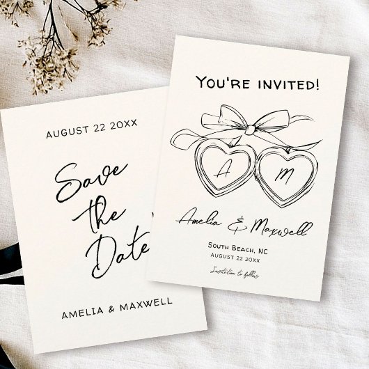Heart Locket Niedlich Moderne Monogram Bow Wedding Save The Date