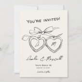 Heart Locket Niedlich Moderne Monogram Bow Wedding Save The Date (Vorderseite)