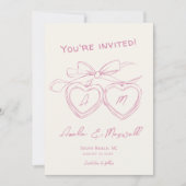 Heart Locket Niedlich Moderne Monogram Pink Bow We Save The Date (Vorderseite)