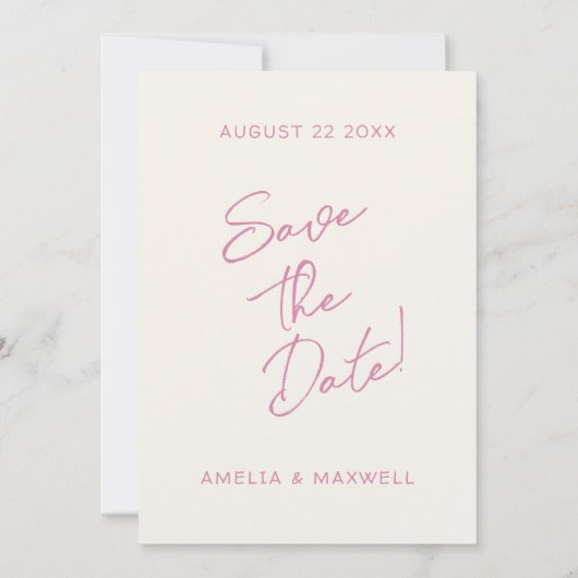 Heart Locket Niedlich Moderne Monogram Pink Bow We Save The Date (Rückseite)