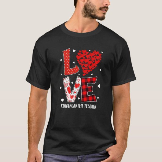 Heart Love Kindergarten Teacher Red Plaid Valentin T-Shirt (Vorderseite)