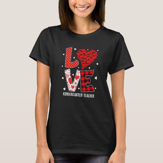 Heart Love Kindergarten Teacher Red Plaid Valentin T-Shirt (Vorderseite)