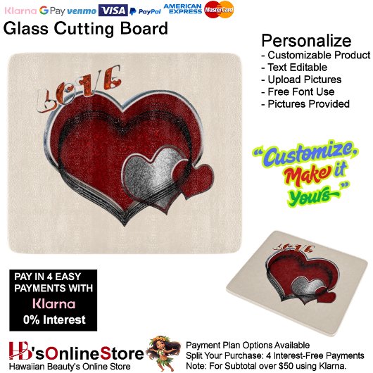 Heart Magic Beige Glass Cutting Board 15,2x17,8cm Schneidebrett