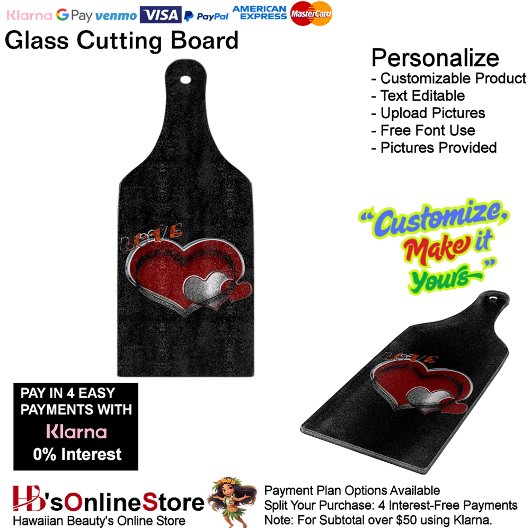 Heart Magic Black Glass Cutting Board Paddel Schneidebrett