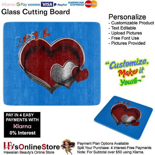 Heart Magic Blue Glass Cutting Board 15,2x17,8cm Schneidebrett