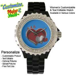 Heart Magic Blue Kristall Black Enamel Armbanduhr