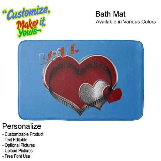 Heart Magic Blue Large Bath Mat Badematte