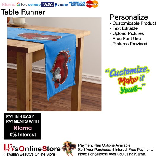 Heart Magic Blue Table Runner Haushaltswäsche Großer Tischläufer