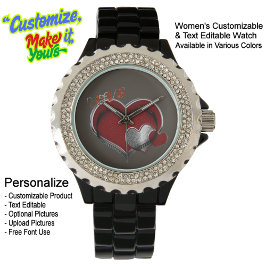 Heart Magic Brown Kristall Black Enamel Watch Armbanduhr