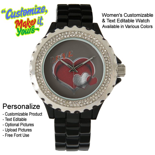 Heart Magic Brown Kristall Black Enamel Watch Armbanduhr (Women's Heart Magic Black Rhinestone Enamel Watch Featuring a Brown Face.)