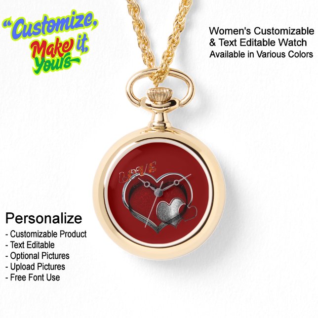 Heart Magic Gold Necklace Red Face Armbanduhr (Women's Heart Magic Gold Necklace Watch Featuring a Red Face.)
