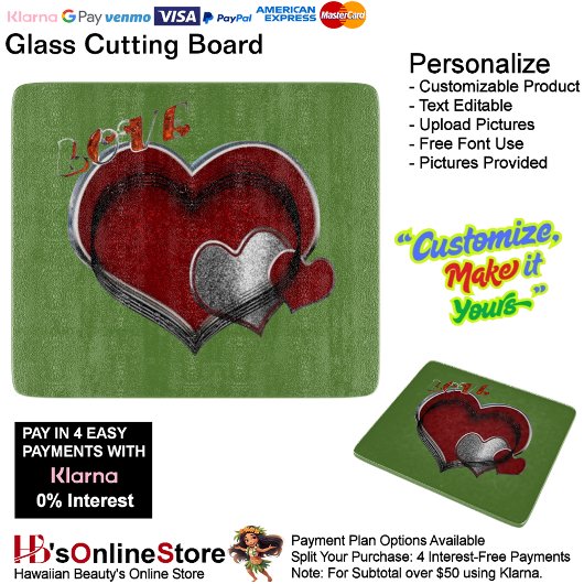 Heart Magic Green Glass Cutting Board 15,2x17,8cm Schneidebrett