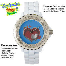 Heart Magic Kristall Enamel Watch White Blue Armbanduhr